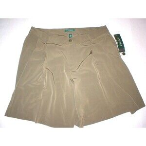 New Womens Office Dress Shorts 14 Olive Green Silky Ralph Lauren Work NWT Long